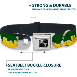 Dog Bone Seatbelt Buckle Collar - Seattle Skyline Green/Yellow