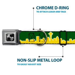 Dog Bone Seatbelt Buckle Collar - Seattle Skyline Green/Yellow