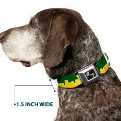 Dog Bone Seatbelt Buckle Collar - Seattle Skyline Green/Yellow