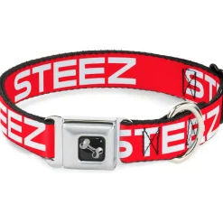 Dog Bone Seatbelt Buckle Collar - STEEZ Flat Red/White