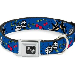 Dog Bone Seatbelt Buckle Collar - Lucky CLOSE-UP Blue
