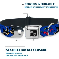 Dog Bone Seatbelt Buckle Collar - Lucky CLOSE-UP Blue