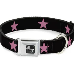 Dog Bone Seatbelt Buckle Collar - Star Black/Pink