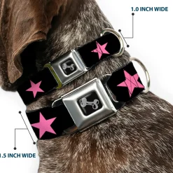 Dog Bone Seatbelt Buckle Collar - Star Black/Pink