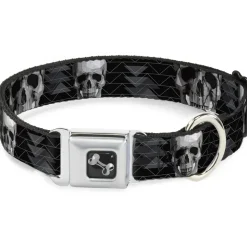 Dog Bone Seatbelt Buckle Collar - Geometric 3-D Skull Face/Chevron Black/Grays/White