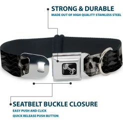 Dog Bone Seatbelt Buckle Collar - Geometric 3-D Skull Face/Chevron Black/Grays/White