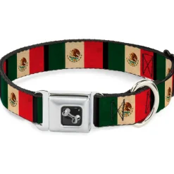 Dog Bone Seatbelt Buckle Collar - Mexico Flag Distressed