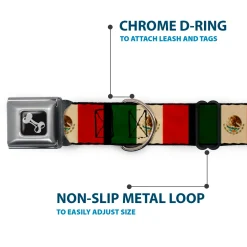 Dog Bone Seatbelt Buckle Collar - Mexico Flag Distressed