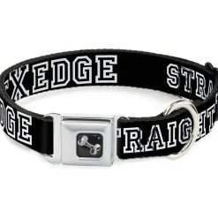 Dog Bone Seatbelt Buckle Collar - STRAIGHT EDGE Black/White