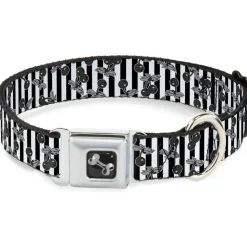 Dog Bone Seatbelt Buckle Collar - Cherries Scattered/Vertical Stripe White/Black/Grays