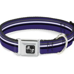 Dog Bone Seatbelt Buckle Collar - Racing Stripes Purple/Gray/White/Black