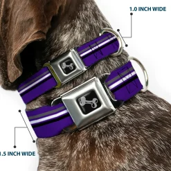 Dog Bone Seatbelt Buckle Collar - Racing Stripes Purple/Gray/White/Black