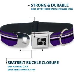 Dog Bone Seatbelt Buckle Collar - Racing Stripes Purple/Gray/White/Black