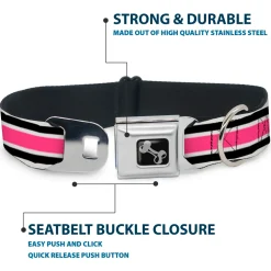 Dog Bone Seatbelt Buckle Collar - Stripes White/Black/White/Pink