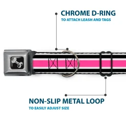 Dog Bone Seatbelt Buckle Collar - Stripes White/Black/White/Pink