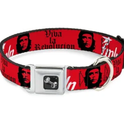 Dog Bone Seatbelt Buckle Collar - VIVA LA REVOLUCION Che w/fmln Red
