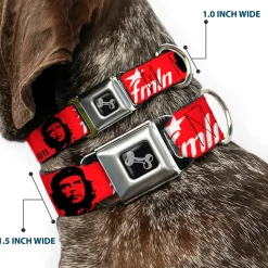 Dog Bone Seatbelt Buckle Collar - VIVA LA REVOLUCION Che w/fmln Red