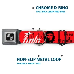 Dog Bone Seatbelt Buckle Collar - VIVA LA REVOLUCION Che w/fmln Red