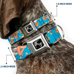 Dog Bone Seatbelt Buckle Collar - Blonde Pin Up Girl Bright Blue
