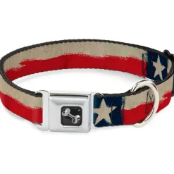 Dog Bone Seatbelt Buckle Collar - Texas Flag CLOSE-UP Distressed Painting