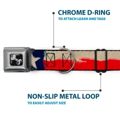 Dog Bone Seatbelt Buckle Collar - Texas Flag CLOSE-UP Distressed Painting