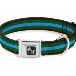 Dog Bone Seatbelt Buckle Collar - Stripes Brown/Green/Baby Blue