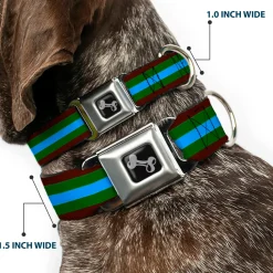 Dog Bone Seatbelt Buckle Collar - Stripes Brown/Green/Baby Blue