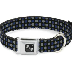 Dog Bone Seatbelt Buckle Collar - Mini Polka Dots Black/Blue/Gray