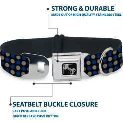 Dog Bone Seatbelt Buckle Collar - Mini Polka Dots Black/Blue/Gray