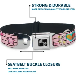 Dog Bone Seatbelt Buckle Collar - Music Notes Pink