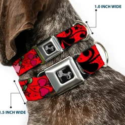 Dog Bone Seatbelt Buckle Collar - Mom & Dad CLOSE-UP Red