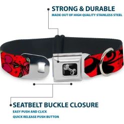 Dog Bone Seatbelt Buckle Collar - Mom & Dad CLOSE-UP Red