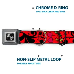 Dog Bone Seatbelt Buckle Collar - Mom & Dad CLOSE-UP Red