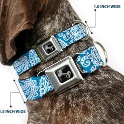 Dog Bone Seatbelt Buckle Collar - Bandana/Skulls Baby Blue/White