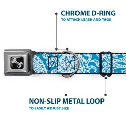 Dog Bone Seatbelt Buckle Collar - Bandana/Skulls Baby Blue/White