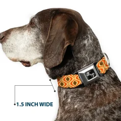 Dog Bone Seatbelt Buckle Collar - Wallpaper1 Ogee Tan/Orange/Brown
