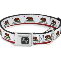 Dog Bone Seatbelt Buckle Collar - California State Flag White