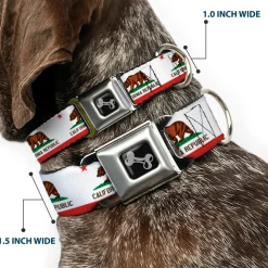 Dog Bone Seatbelt Buckle Collar - California State Flag White