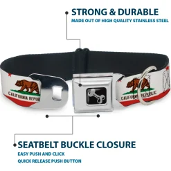 Dog Bone Seatbelt Buckle Collar - California State Flag White