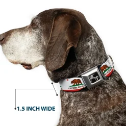 Dog Bone Seatbelt Buckle Collar - California State Flag White