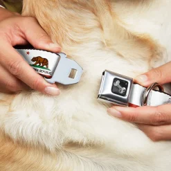 Dog Bone Seatbelt Buckle Collar - California State Flag White