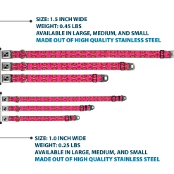 Dog Bone Seatbelt Buckle Collar - Cute Skulls w/Paisley Purple/Pink/Green