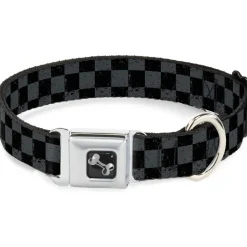 Dog Bone Seatbelt Buckle Collar - Checker Weathered2 Black/Gray