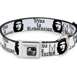 Dog Bone Seatbelt Buckle Collar - VIVA LA REVOLUCION Che White/Black