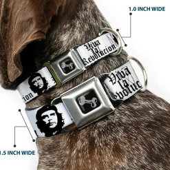 Dog Bone Seatbelt Buckle Collar - VIVA LA REVOLUCION Che White/Black