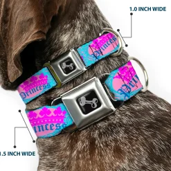 Dog Bone Seatbelt Buckle Collar - Crown Princess Oval Pink/Turquoise