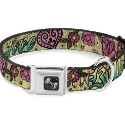 Dog Bone Seatbelt Buckle Collar - Love Kills Tan