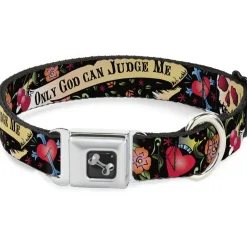 Dog Bone Seatbelt Buckle Collar - Only God Can Judge Me Black