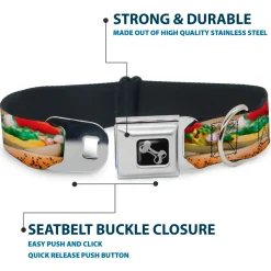 Dog Bone Seatbelt Buckle Collar - Chicago Style Hot Dog Vivid