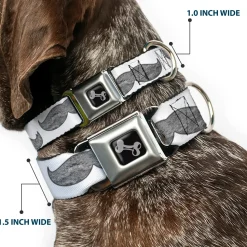 Dog Bone Seatbelt Buckle Collar - Mustaches White/Sketch